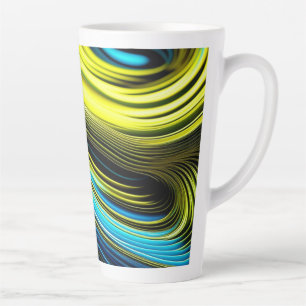 Taza De Café Latte Rollo de seda y satén abstracto azul y dorado