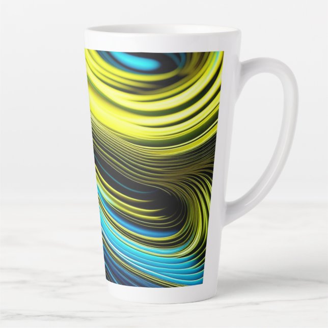 Taza De Café Latte Rollos de seda y satén azules y dorados (Derecha)