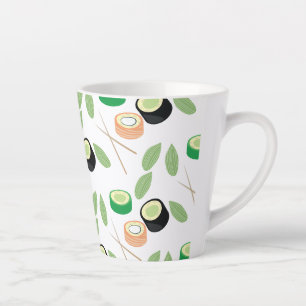 Taza De Café Latte Rolos de Sushi Pepino Salmón