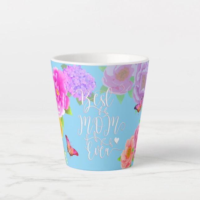 Taza De Café Latte Romaníes Peonies Garden Blue Mejor Mamá (Anverso)