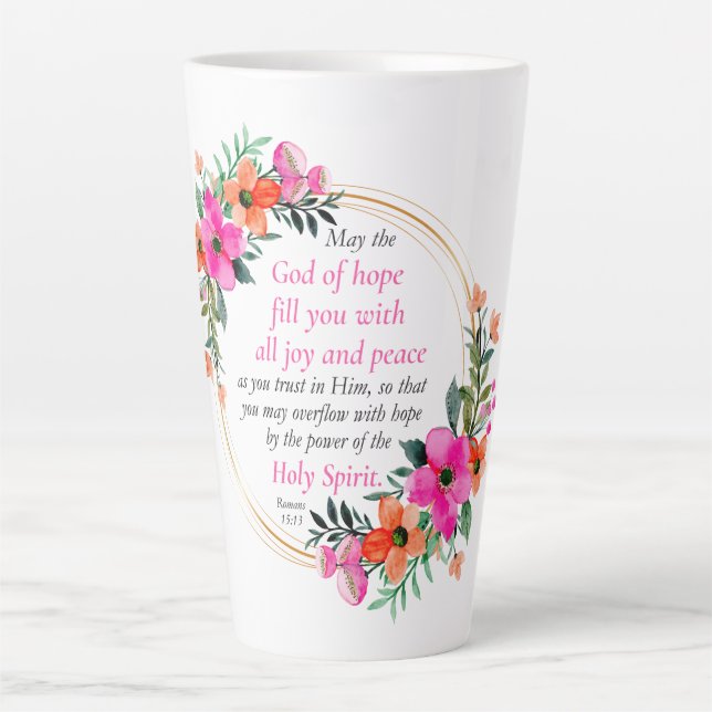 Taza De Café Latte Romanos 15:13 - Dios de la Esperanza Biblia versus (Anverso)