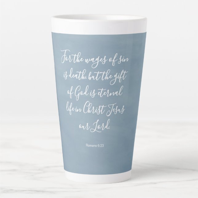Taza De Café Latte Romanos 6:23 Personalizable Biblia Verse (Anverso)