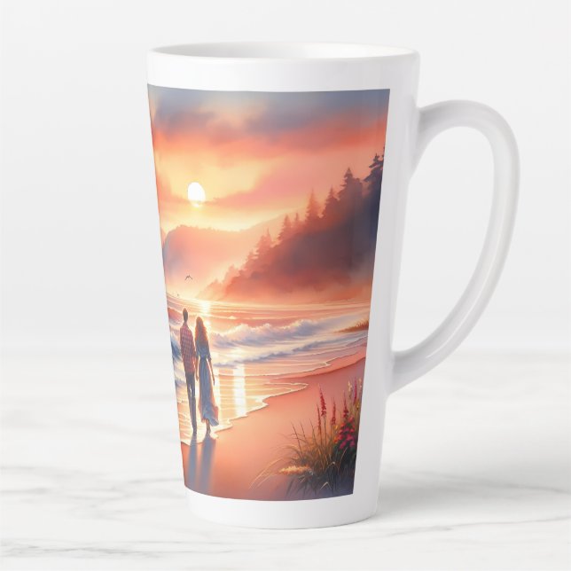 Taza De Café Latte Romantic Coastal Sunset Lighthouse Walk (Derecha)