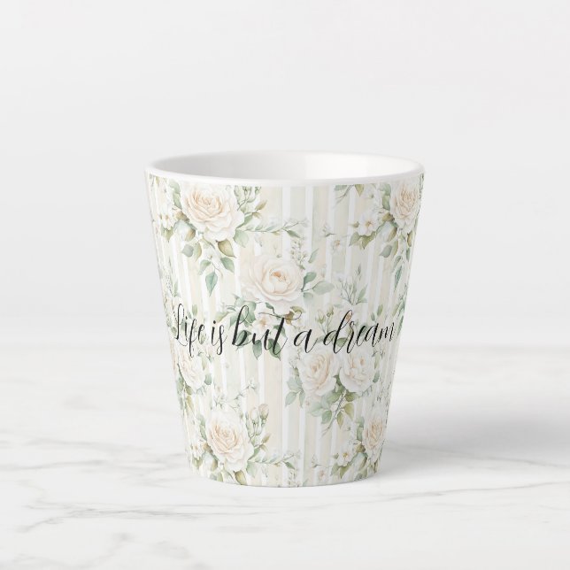 Taza De Café Latte Romantic Cream Roses Floral Bridal Shower Wedding (Anverso)