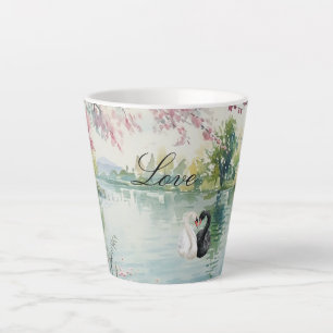 Taza De Café Latte Romantic Swans Lake Love