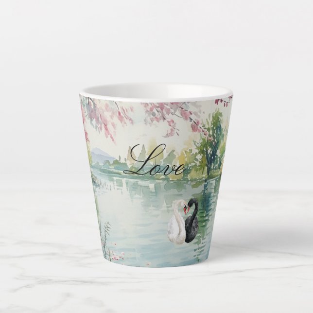 Taza De Café Latte Romantic Swans Lake Love (Anverso)
