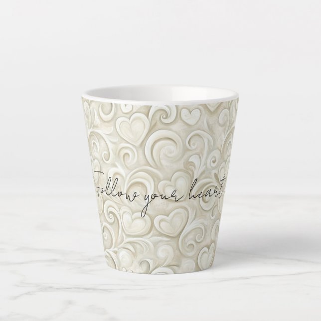 Taza De Café Latte Romántico Chic Remolinos de Corazón  (Anverso)