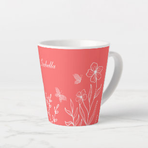 Taza De Café Latte Romántico elegante coral flor de color rosa