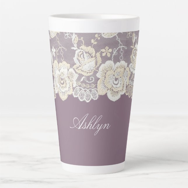 Taza De Café Latte Romántico Orquídea Púrpura Ducha De Novias (Anverso)