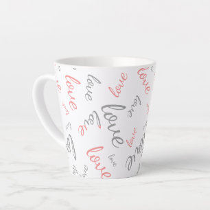 Taza De Café Latte Romántico rosa y gris Amor escritura cursiva