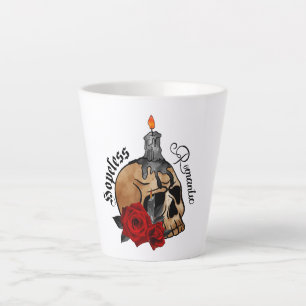 Taza De Café Latte Romántico sin esperanza - Calavera gótica, rosa ro