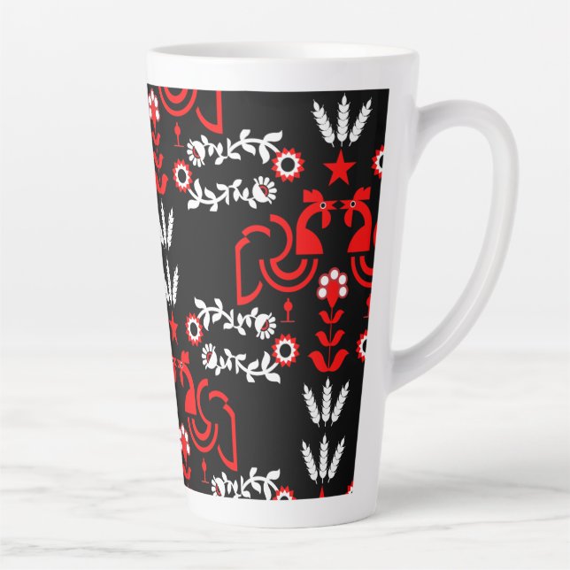 Taza De Café Latte Rooster Cockerel Scandinavian Folk Art (Derecha)