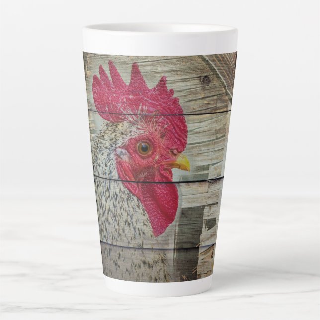 Taza De Café Latte Rooster Rustic Chicken Coop Barn Board (Anverso)