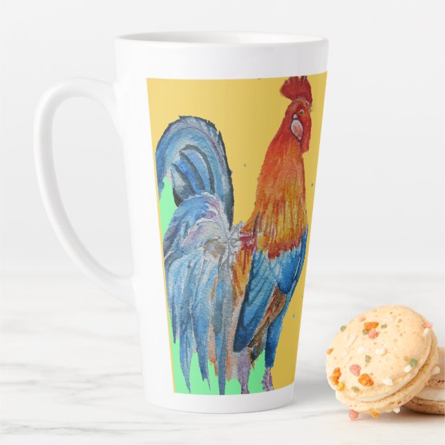 Taza De Café Latte Rooster Watercolor Cockerel Arte de Pollo (In situ)