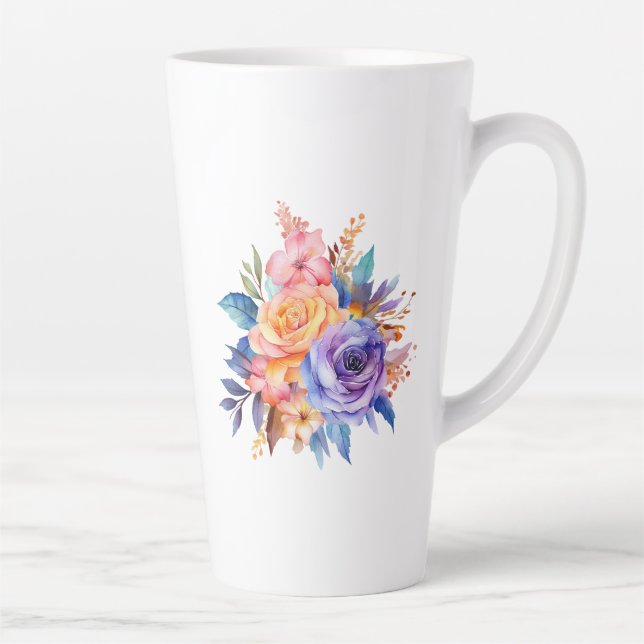 Taza De Café Latte Rosa acuático Flores Diseño-58392 (Derecha)