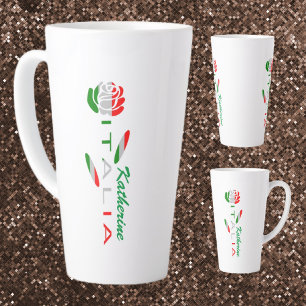 Taza De Café Latte Rosa Bandiera Italiana con Italia Personalizada