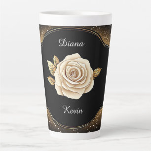Taza De Café Latte Rosa con detalles dorados brillantes
