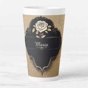 Taza De Café Latte Rosa con detalles dorados brillantes