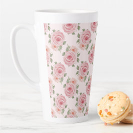 Taza De Café Latte Rosa de algodón de color rosa patrón de cosecha fl