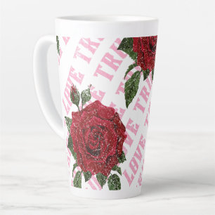 Taza De Café Latte Rosa de amor verdadero El día de San Valentín romá