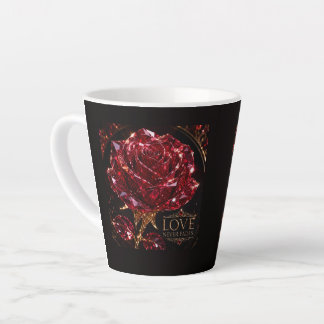 Taza De Café Latte Rosa de Cristal Rubí - El Amor Nunca se Desvanece