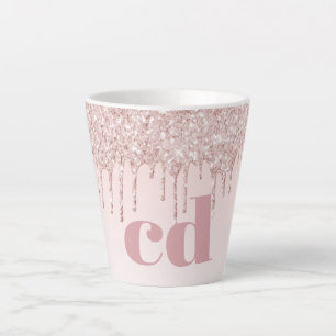 Taza De Café Latte Rosa de las iniciales de los purpurinas de rubor d