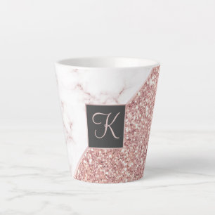 Taza De Café Latte Rosa de moda Purpurina de imitación de oro y Monog