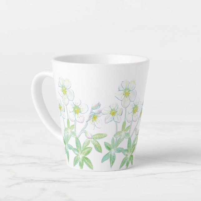 Taza De Café Latte rosa de navidades, Helleborus niger pequeño (Ángulo izquierdo)