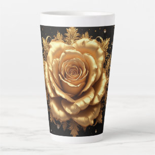 Taza De Café Latte Rosa de Oro Lujosa