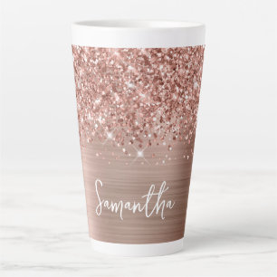Taza De Café Latte Rosa Dorado Brillante Glam Nombre