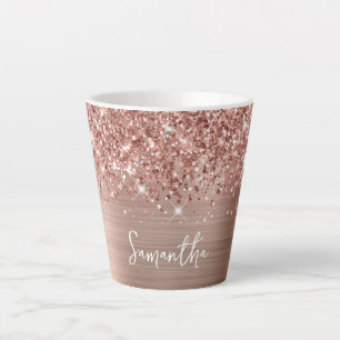 Taza De Café Latte Rosa Dorado Brillante Glam Nombre