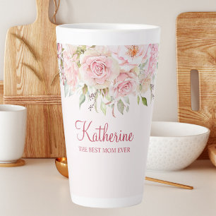 Taza De Café Latte Rosa Flor de Rosa Pastel La Mejor Mamá del Mundo