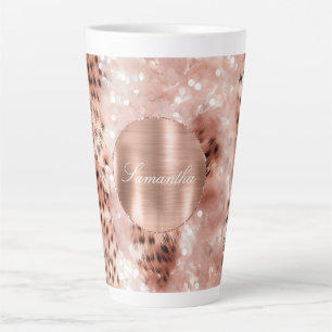 Taza De Café Latte Rosa Gold Glam Leopard Purpurina personalizada