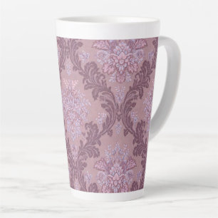 Taza De Café Latte Rosa Lavanda Polvorienta Lila Mauve Damask Elegant