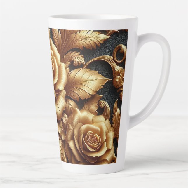 Taza De Café Latte Rosa Metálica Dorada Dark Academia (Derecha)
