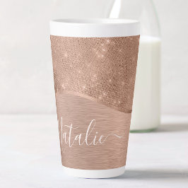 Taza De Café Latte Rosa metálico Purpurina de oro personalizado