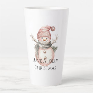 Taza De Café Latte Rosa Navidades de oro Snowman