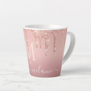 Taza De Café Latte Rosa Oro Purpurina Rubor Su Nombre Letra Latte Mug