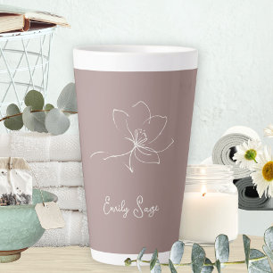 Taza De Café Latte Rosa Polvorienta Arte de Línea Floral Marfil Minim