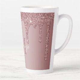 Taza De Café Latte Rosa Purpurina de goteo de espuma de oro Monograma