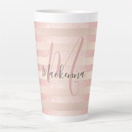 Taza De Café Latte Rosa Purpurina de oro Rubor Guión monograma rosa G