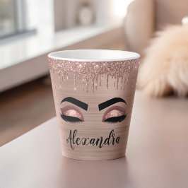 Taza De Café Latte Rosa Purpurina dorado Esparkle Eyelashes Monograma