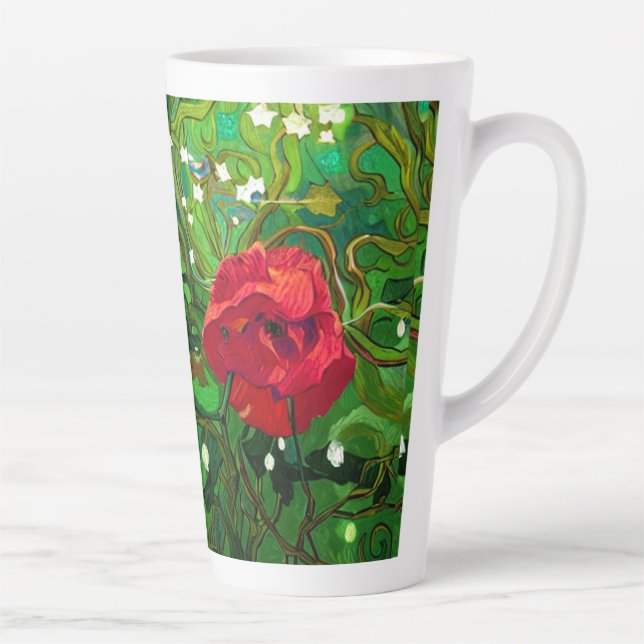 TAZA DE CAFÉ LATTE ROSA ROJA  (Derecha)