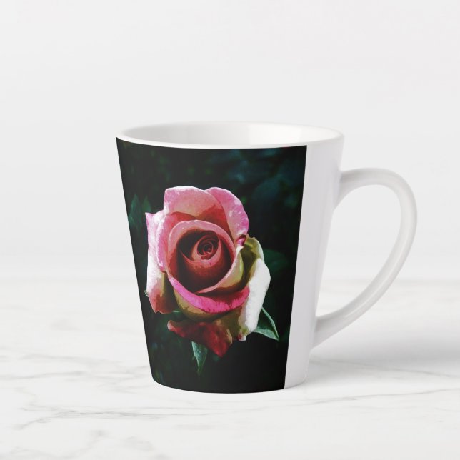 Taza De Café Latte Rosa roja pintada al óleo (Derecha)