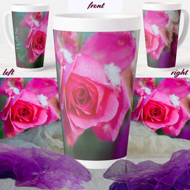 Taza De Café Latte Rosa rosa con copos de nieve (Subido por el creador)