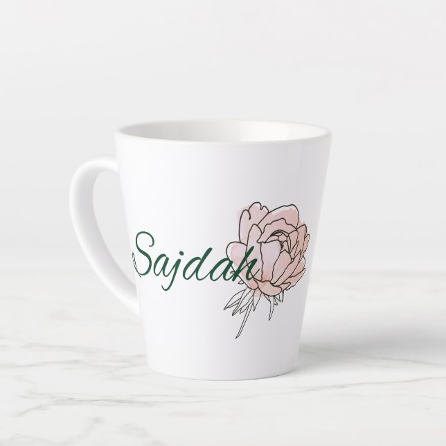 Taza De Café Latte Rosa rosa de fondo blanco (Ángulo izquierdo)