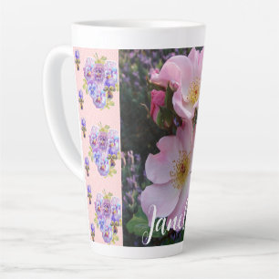 Taza De Café Latte Rosa Rosa Wild Flor floral Foto Día de la Madre de