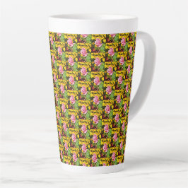 Taza De Café Latte Rosa rosa y flores amarillas Latte Mug