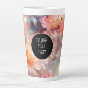 Taza De Café Latte Rosa Rubor Melocotón Naranja Floral