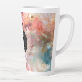 Taza De Café Latte Rosa Rubor Melocotón Naranja Floral